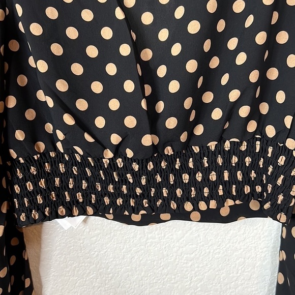 MINKPINK Puff Sleeve Crop Polk a Dot Long Sleeve Top In Black And Tan Size S - Picture 7 of 8